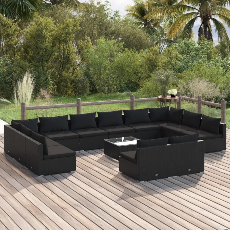 vidaXL Set de muebles de jardín 13 pzas cojines ratán sintético negro vidaXL Set de muebles de jardín 13 pzas cojines ratán sintético negro