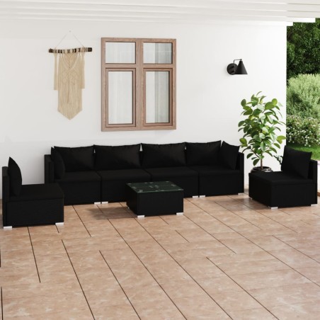 vidaXL Set de muebles de jardín 7 pzas y cojines ratán sintético negro