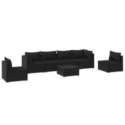 vidaXL Set de muebles de jardín 7 pzas y cojines ratán sintético negro
