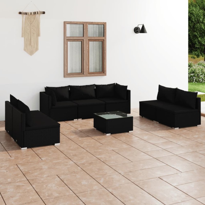 vidaXL Set de muebles de jardín 8 pzas y cojines ratán sintético negro