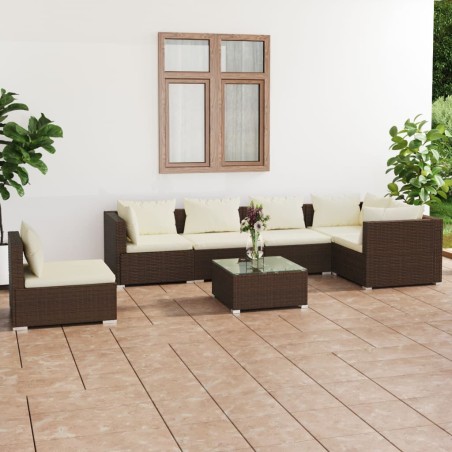 vidaXL Set muebles de jardín 7 piezas y cojines ratán sintético marrón