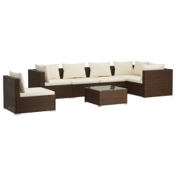 vidaXL Set muebles de jardín 7 piezas y cojines ratán sintético marrón
