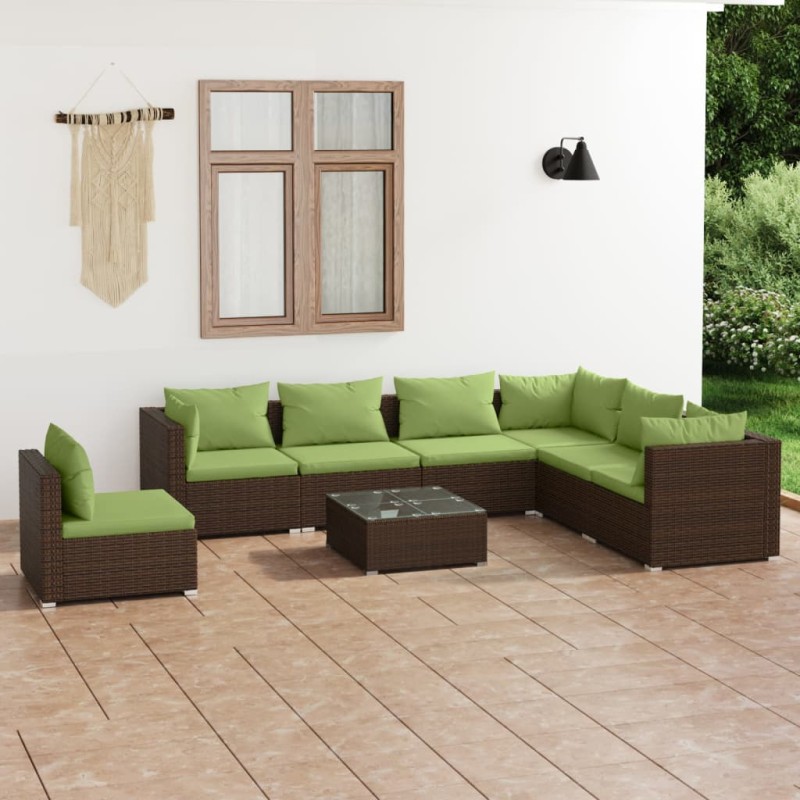 vidaXL Set sofás de jardín 8 piezas y cojines ratán sintético marrón vidaXL Set sofás de jardín 8 piezas y cojines ratán sintético marrón