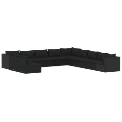 vidaXL Set muebles de jardín 11 pzas y cojines ratán sintético negro