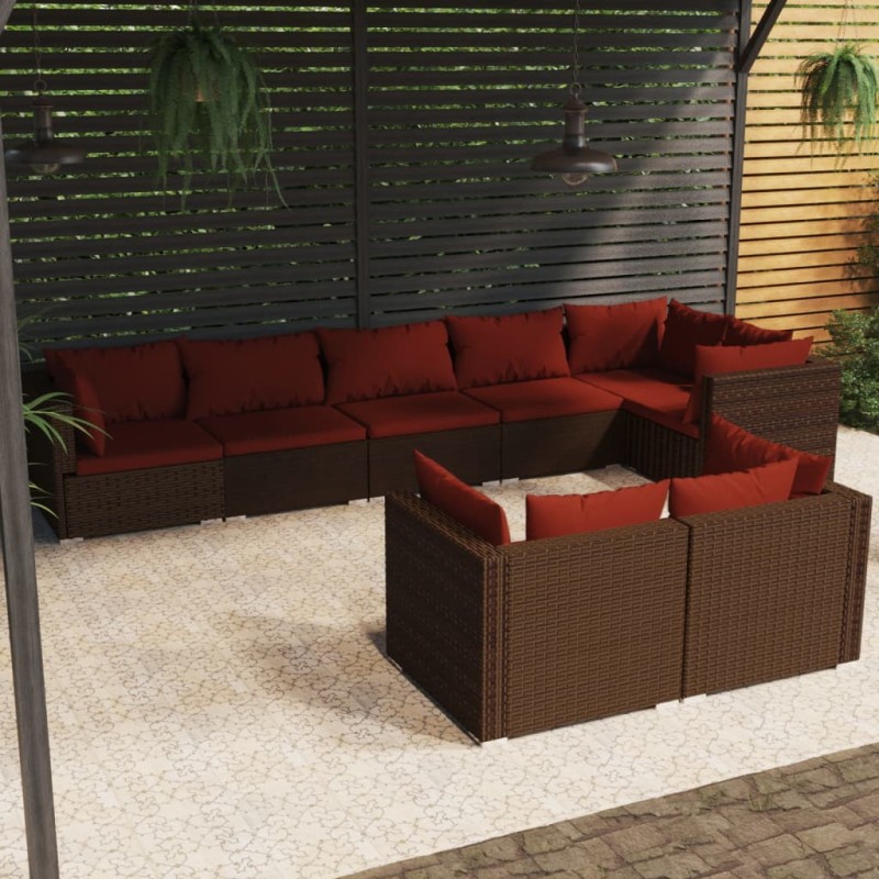 vidaXL Set sofás de jardín 8 piezas y cojines ratán sintético marrón vidaXL Set sofás de jardín 8 piezas y cojines ratán sintético marrón