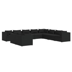 vidaXL Set de muebles de jardín 10 pzas cojines ratán sintético negro