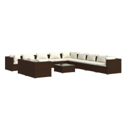 vidaXL Set muebles de jardín y cojines 12 pzas ratán sintético marrón