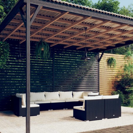 vidaXL Set de muebles de jardín 9 pzas y cojines ratán sintético negro