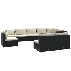 vidaXL Set de muebles de jardín 9 pzas y cojines ratán sintético negro
