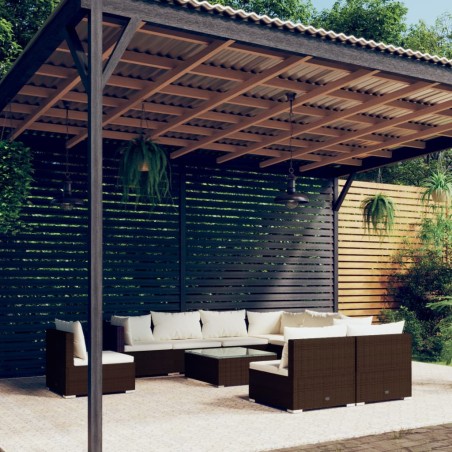 vidaXL Set muebles de jardín 10 pzas y cojines ratán sintético marrón