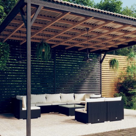 vidaXL Set de muebles de jardín 10 pzas cojines ratán sintético negro