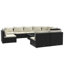 vidaXL Set de muebles de jardín 10 pzas cojines ratán sintético negro