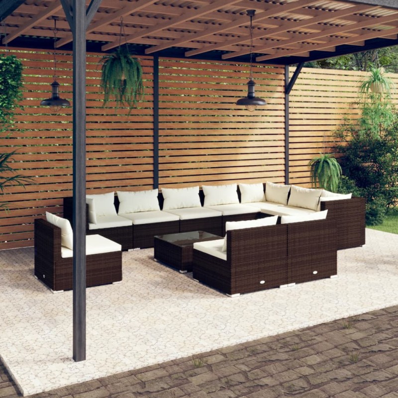 vidaXL Set muebles de jardín 11 pzas y cojines ratán sintético marrón vidaXL Set muebles de jardín 11 pzas y cojines ratán sintético marrón