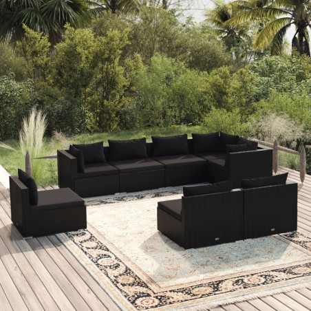 vidaXL Set de sofás de jardín 8 piezas y cojines ratán sintético negro