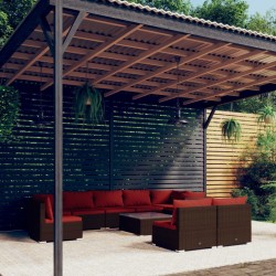 vidaXL Set muebles de jardín 10 pzas y cojines ratán sintético marrón