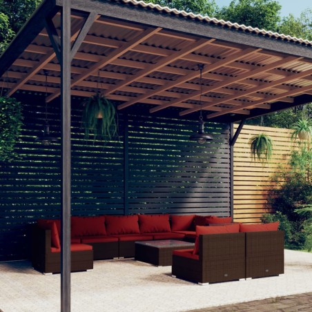 vidaXL Set muebles de jardín 10 pzas y cojines ratán sintético marrón