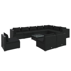 vidaXL Set de muebles de jardín 11 pzs y cojines ratán sintético negro