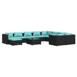 vidaXL Set de muebles de jardín 11 pzas cojines ratán sintético negro
