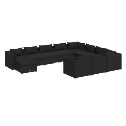 vidaXL Set de muebles de jardín 11 pzas cojines ratán sintético negro