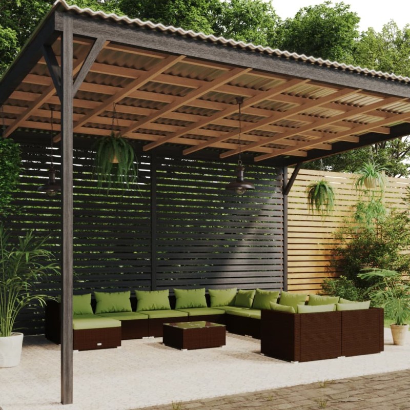 vidaXL Set muebles de jardín 12 pzas y cojines ratán sintético marrón