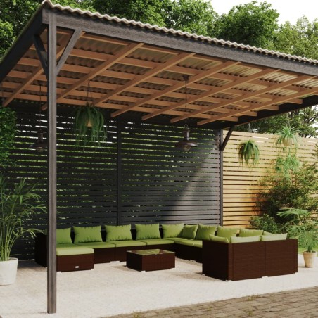 vidaXL Set muebles de jardín 12 pzas y cojines ratán sintético marrón