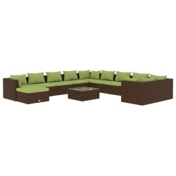 vidaXL Set muebles de jardín 12 pzas y cojines ratán sintético marrón