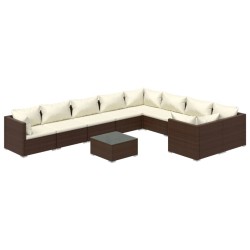 vidaXL Set muebles de jardín 10 pzas y cojines ratán sintético marrón