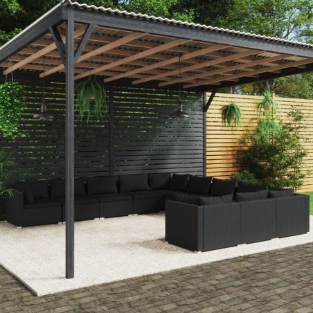 vidaXL Set de muebles de jardín 11 pzas cojines ratán sintético negro