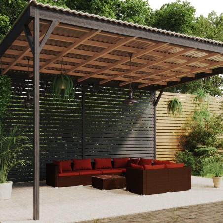 vidaXL Set muebles de jardín 9 piezas y cojines ratán sintético marrón