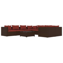 vidaXL Set muebles de jardín 9 piezas y cojines ratán sintético marrón