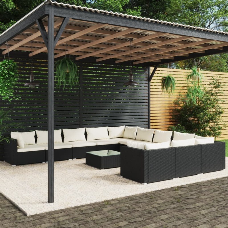 vidaXL Set de muebles de jardín 12 pzas cojines ratán sintético negro vidaXL Set de muebles de jardín 12 pzas cojines ratán sintético negro