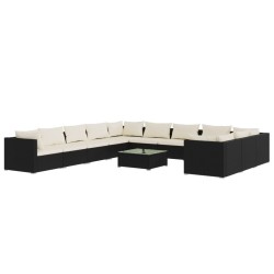 vidaXL Set de muebles de jardín 12 pzas cojines ratán sintético negro