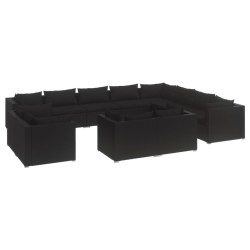 vidaXL Set de muebles de jardín 12 pzas cojines ratán sintético negro