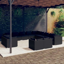 vidaXL Set de muebles de jardín 13 pzas cojines ratán sintético negro