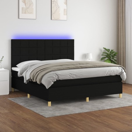 vidaXL Cama box spring colchón y luces LED tela negro 180x200 cm