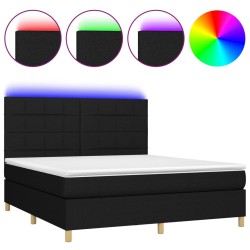 vidaXL Cama box spring colchón y luces LED tela negro 180x200 cm