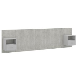 vidaXL Cabecero de cama con mesitas madera contrachapada gris hormigón