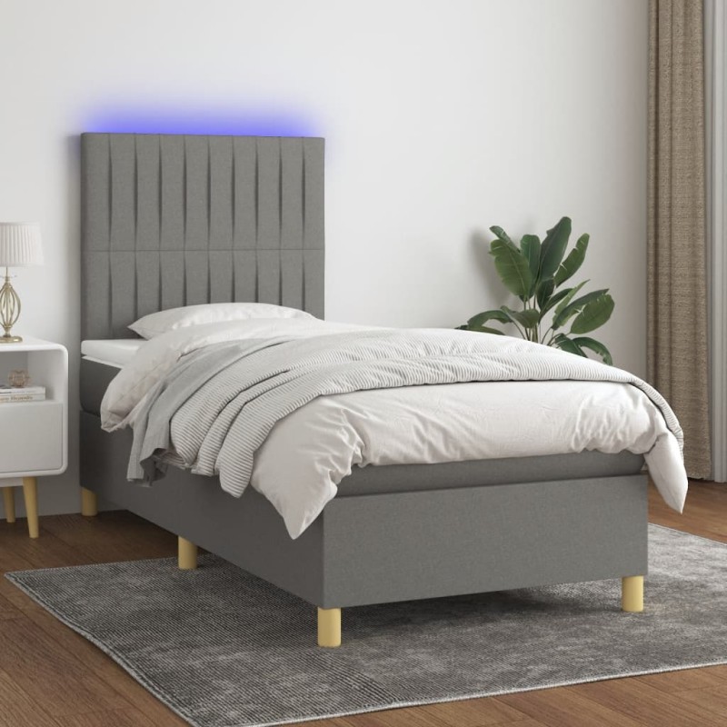 vidaXL Cama box spring colchón y luces LED tela gris oscuro 80x200 cm vidaXL Cama box spring colchón y luces LED tela gris oscuro 80x200 cm