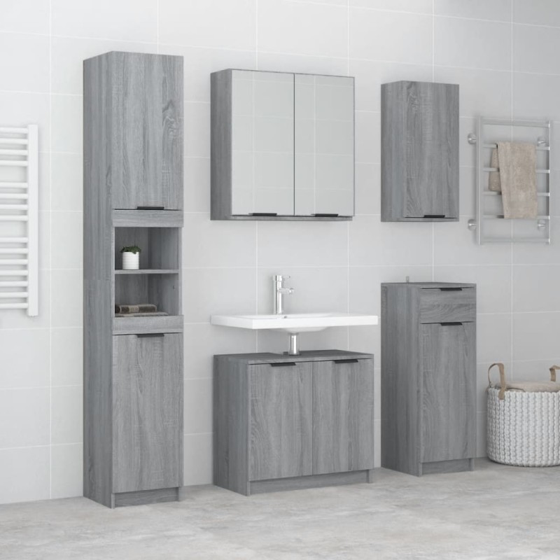 vidaXL Set de muebles de baño 5 pzas madera contrachapada gris sonoma vidaXL Set de muebles de baño 5 pzas madera contrachapada gris sonoma