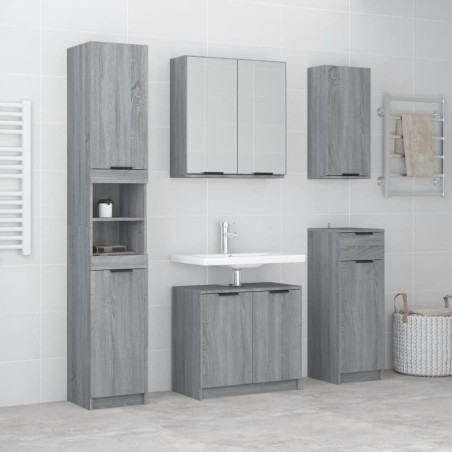 vidaXL Set de muebles de baño 5 pzas madera contrachapada gris sonoma
