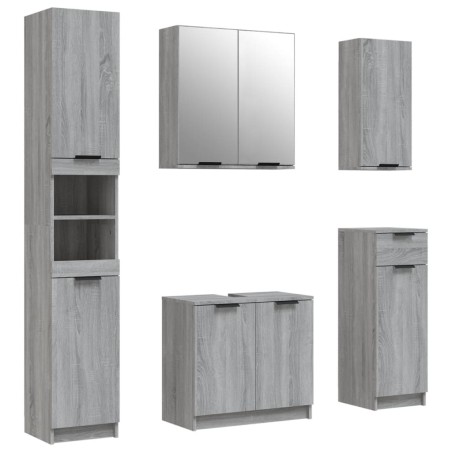 vidaXL Set de muebles de baño 5 pzas madera contrachapada gris sonoma