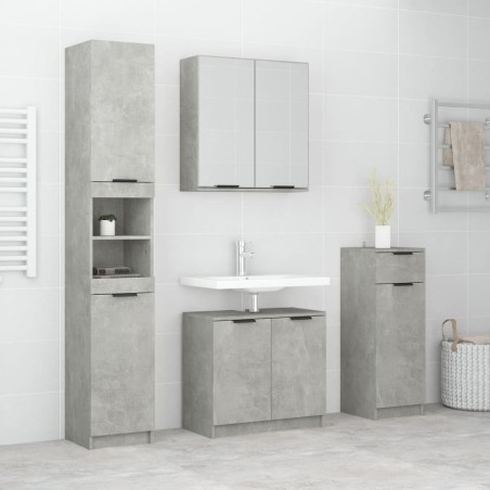 vidaXL Set muebles de baño 4 piezas madera contrachapada gris hormigón