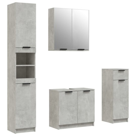 vidaXL Set muebles de baño 4 piezas madera contrachapada gris hormigón