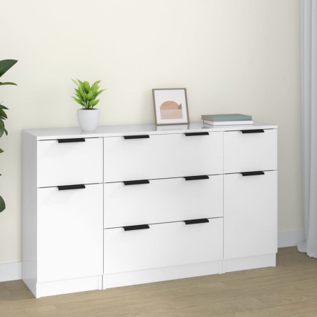 vidaXL Set de aparador 3 piezas madera contrachapada blanco brillante