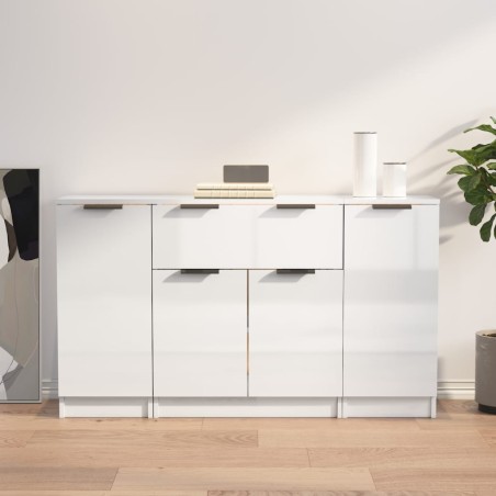 vidaXL Aparadores 3 uds madera contrachapada blanco brillo