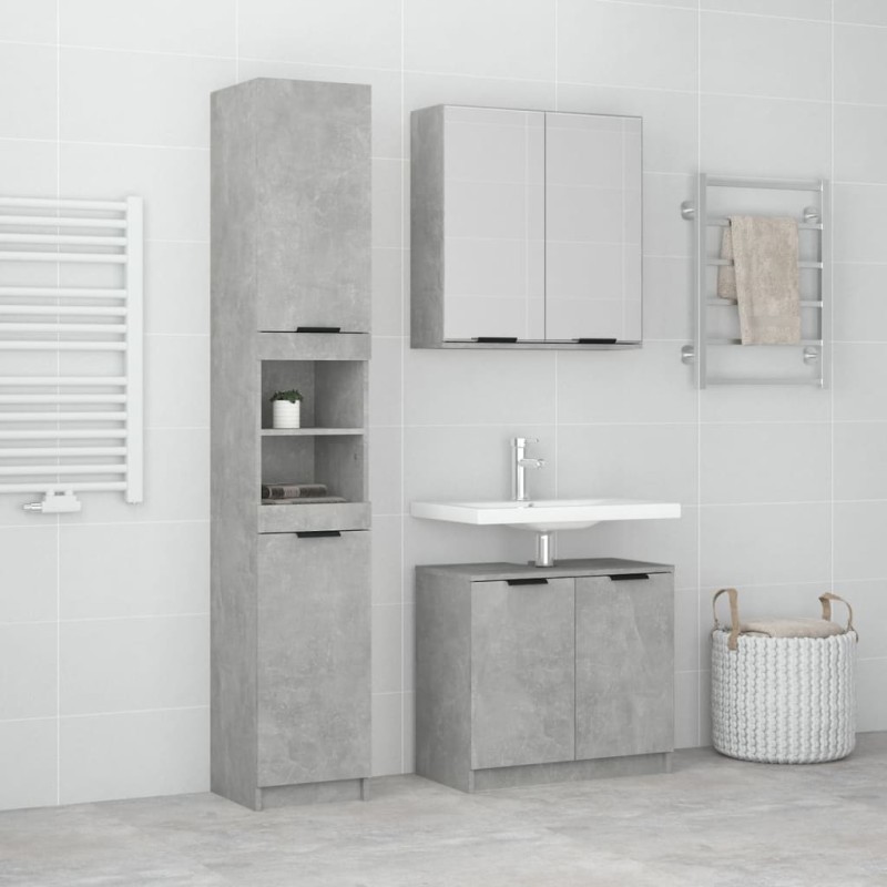 vidaXL Set de muebles baño 3 pzas madera contrachapada gris hormigón