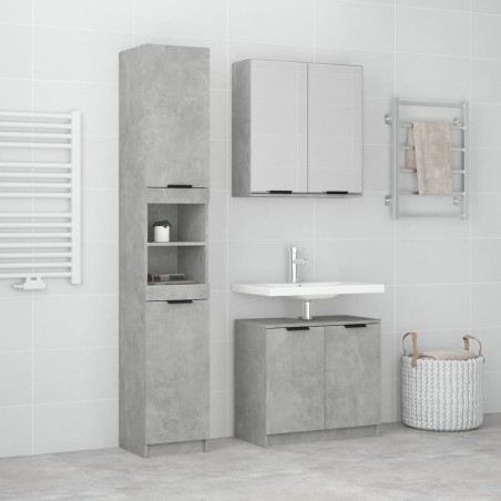 vidaXL Set de muebles baño 3 pzas madera contrachapada gris hormigón