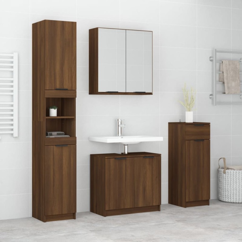 vidaXL Set de muebles de baño 4 pzas madera contrachapada marrón roble