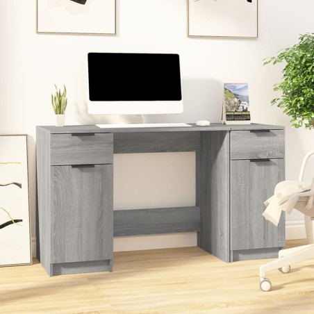vidaXL Escritorio con armario lateral madera contrachapada gris Sonoma