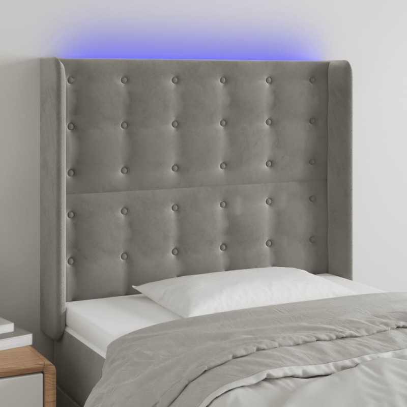 vidaXL Cabecero con LED de terciopelo gris claro 83x16x118/128 cm vidaXL Cabecero con LED de terciopelo gris claro 83x16x118/128 cm